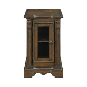 English Elm Classic Chairside Table with Fluted Pilasters, Glass Door, Adjustable Shelf and Built-In Charging Ports Brown 19.5 L x 26 W x 30 H B011P387120