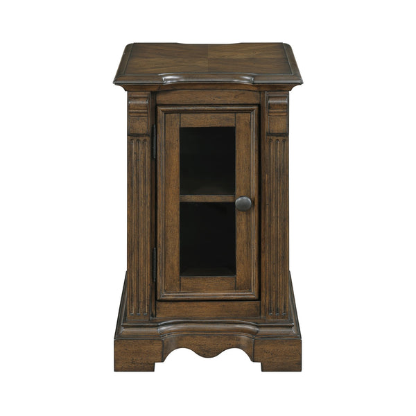 English Elm Classic Chairside Table with Fluted Pilasters, Glass Door, Adjustable Shelf and Built-In Charging Ports Brown 19.5 L x 26 W x 30 H B011P387120