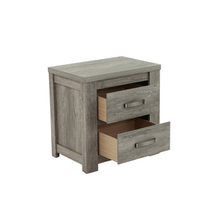 English Elm 2 Drawer Nightstand with Ample Storage and Inset Handles, Contemporary Wooden Bedside Table with Sturdy Legs and Wide Display Top Grey B016P251372