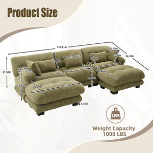 English Elm United We Win U-Shaped Cloud Couch In Pelletized Velvet With 2 Ottomans & Lumbar Pillows For Cozy Living W1568S00197-GIGA