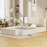 Queen Size Upholstered Bed Set with Rectangular Ottoman, 2-Pieces, White