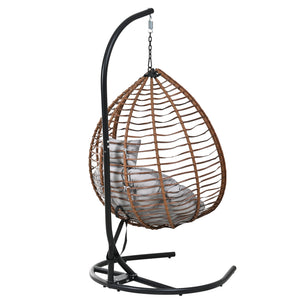 English Elm U_style Wicker Hanging Egg Chair with Stand Foldable Indoor Outdoor Swing Seat Brown+Gray N711P389502G