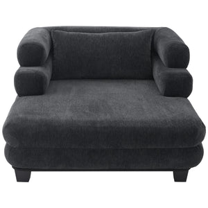 English Elm Oversized Chenille Chaise Lounge Deep Seat Sculptural Armrests Modern Living Room Retreat Black N763P326441B