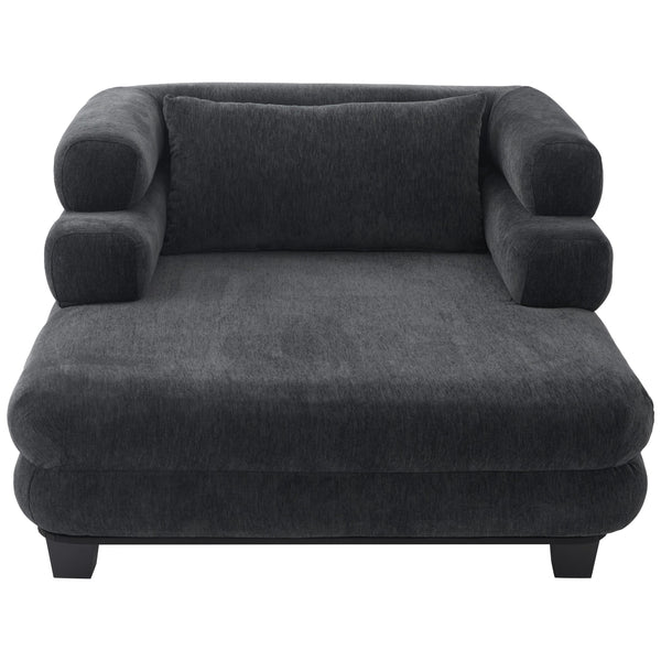 English Elm Oversized Chenille Chaise Lounge Deep Seat Sculptural Armrests Modern Living Room Retreat Black N763P326441B