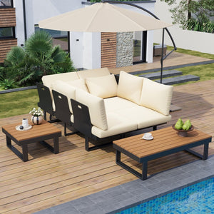 English Elm Outdoor Sectional Sofa Set - Stylish Modular Patio Seating With Adjustable Recline & Storage Solutions N719Z000170A-GIGA