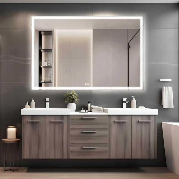 English Elm 60x40 LED Bathroom Mirror with Aluminum Frame, IP44 Waterproof, 3-Mode Touch Dimmer, Plug or Hardwire W708P235376