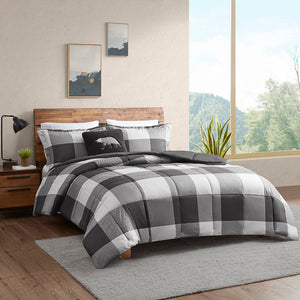 Woolrich Hudson Valley Cottage/Country Down Alternative Comforter Set WR10-3854 Grey/Black Buffalo Check