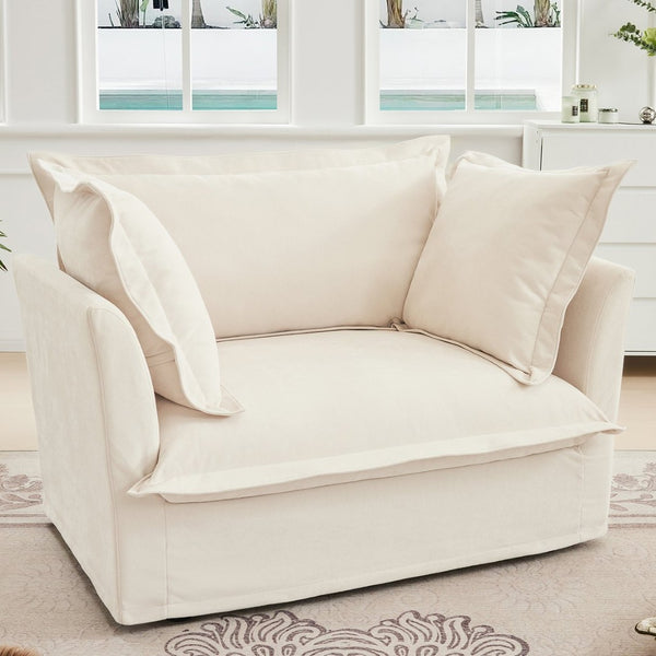 English Elm Slip-Covered Armchair With Large Cushions, Removable Chenille Cover, Ideal For Cozy Living Spaces W3041P240107-GIGA