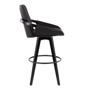 English Elm Fixed-height Swivel Barstools Upholstered Grey Fabric Black Wood Legs Kitchen Set of 2 B202S01896