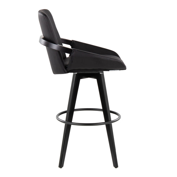 English Elm Fixed-height Swivel Barstools Upholstered Grey Fabric Black Wood Legs Kitchen Set of 2 B202S01896