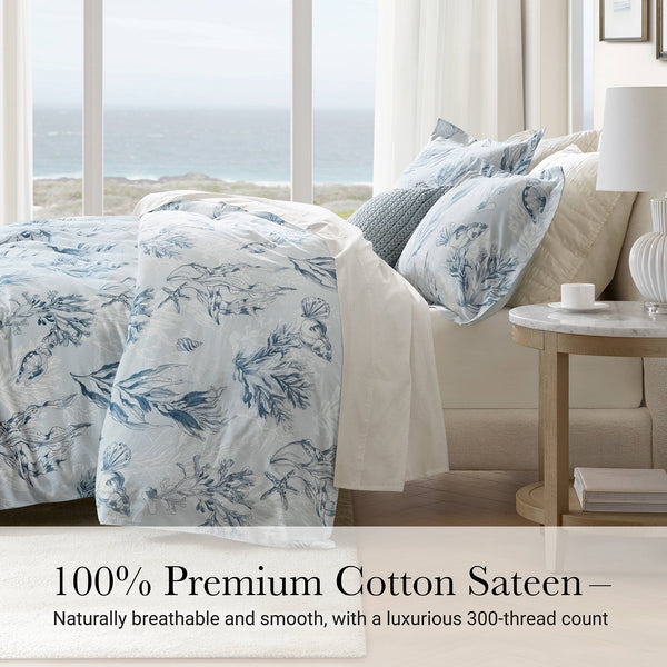 English Elm 3-piece Botanical Cotton Sateen Duvet Set with 300tc Earthy Print and Shell Buttons B035P408293