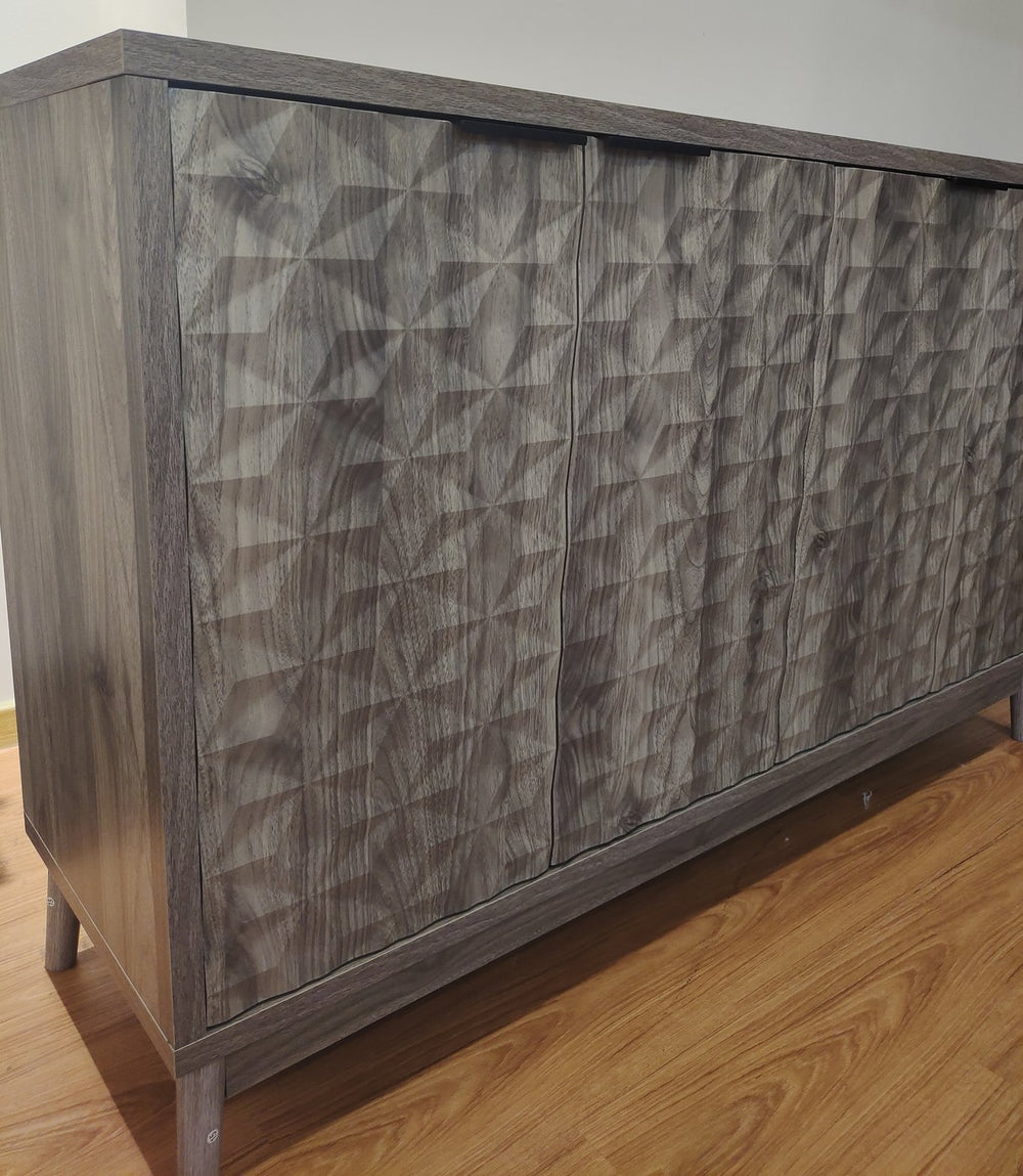 English Elm Modern Sideboard Buffet Cabinet with Diamond Relief Doors, Ample Storage, Sleek Artful Design for Home Gray W1706P235653