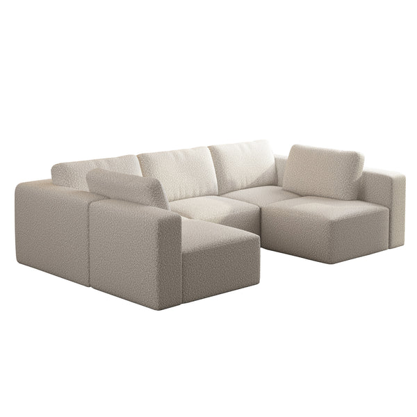 English Elm 104.32*70.86 Modular Sectional Sofa Sleeper - Customizable White Couch With Chaise & Ottoman Set W1829S00044