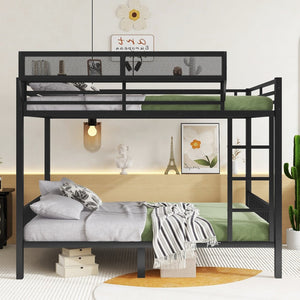 English Elm Queen Over Queen Metal Bunk Bed With Sturdy Ladder, Storage Shelf & Stylish Black Finish For Teens W2580S00043-GIGA