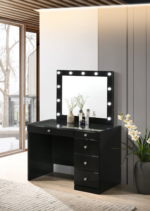 English Elm 1pc Glam LED Vanity Mirror with Frame Lights for Dresser – Illuminated Makeup Mirror, Sleek Elegant Design Black 38.31 L x 31.77 W x 5.35 H B2741P323089