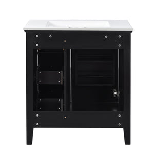 English Elm 30 Inch Bathroom Vanity with Ceramic Sink and 3 Smooth-Glide Drawers, Modern Moisture-Resistant Storage Black N710P252105B