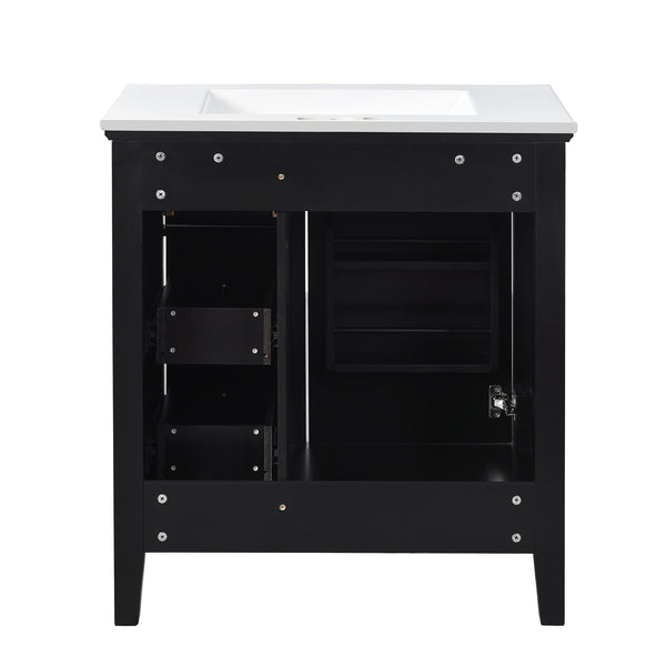 English Elm 30 Inch Bathroom Vanity with Ceramic Sink and 3 Smooth-Glide Drawers, Modern Moisture-Resistant Storage Black N710P252105B