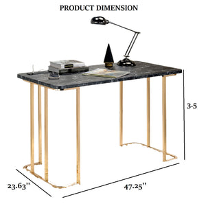 English Elm Contemporary Faux Marble Desk 47” with Gold Steel Frame, Built-In USB & Power Outlet, Modern Home Office elegante B2741P340574