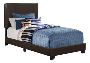 English Elm Bed, Twin Size Upholstered Faux Leather Platform with Low Profile Headboard and Sturdy Legs Brown 45 L x 28 W x 4 H B2710P219510