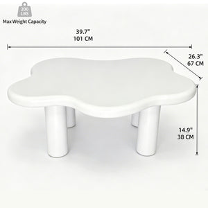 English Elm 40-inch Cloud Shaped Coffee Table Sculptural Mdf Top with Tapered Legs for Living Rooms White W3935S00003
