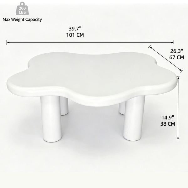 English Elm 40-inch Cloud Shaped Coffee Table Sculptural Mdf Top with Tapered Legs for Living Rooms White W3935S00003