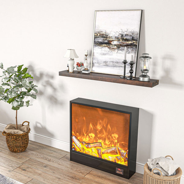 English Elm HOMCOM Rustic 48" Floating Fireplace Mantel Shelf — Handmade Solid Fir Wood, Walnut Brown Finish, 33lb Capacity W2225P229458