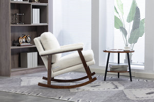 English Elm Mid Century Modern Rocking Chair Solid Wood Frame Upholstered Seat with Lumbar Cushion Antique White W2530P418996