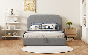 English Elm Teddy Upholstered Full Platform Bed with Plush Fleece, Hydraulic Storage, Sturdy 600lb Capacity Gray SF000165AAE