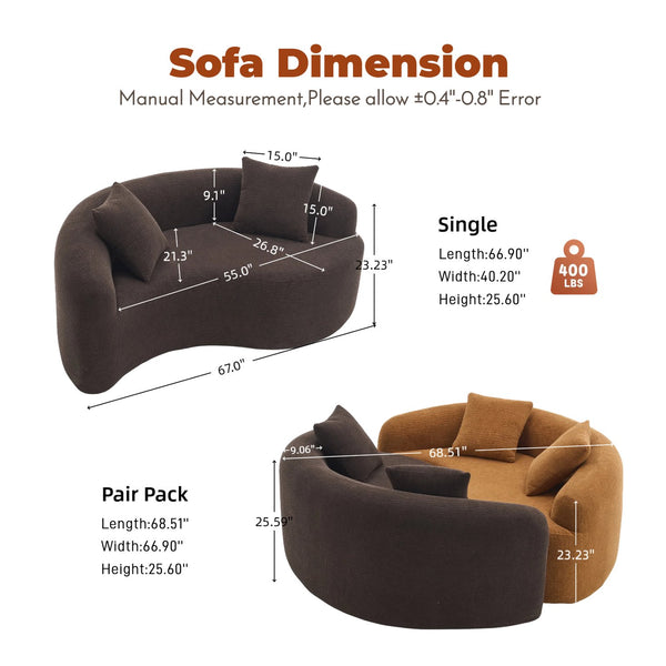 English Elm LY-042 Ergonomic Dual-Depth Loveseat Sofa, Brown Chenille, Zen Modular Design, 400 lb Capacity W2231P329732