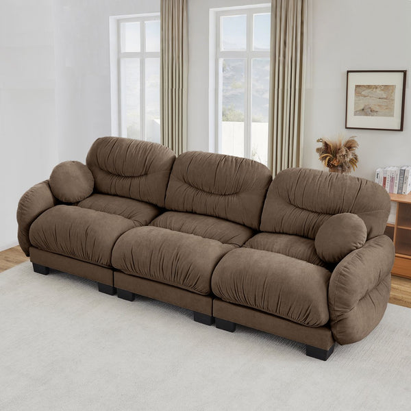 English Elm Pleated Chenille Three Seater Modular Sofa with Ergonomic Foam and Curved Armrests Brown W5656S00058