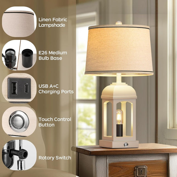 English Elm Table Lamp Set Of 2 - Rustic Farmhouse Touch Lamps With Usb Charging, Nightlight & Dimmable Modes W3355P323263-GIGA