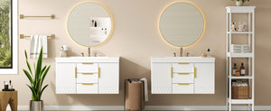 English Elm 72'' Wall Mounted Bathroom Vanity with 4 Drawers & Double Cabinets, Waterproof MDF, Smooth Slide Rails White N710SS00009K