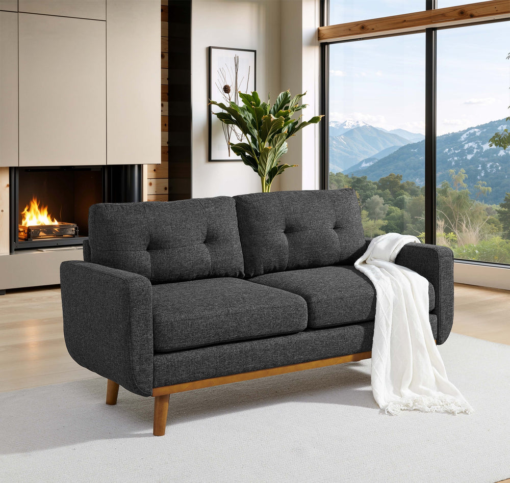 English Elm 67.7" Tufted Button Mid-century Loveseat with Splayed Wood Legs for Living Rooms B355P428571