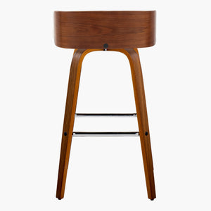 English Elm Maya 30" Mid-Century Modern Barstool Set Of 2 - Walnut Wood, Cream Fabric, Chrome Footrest, Swivel B202S00626