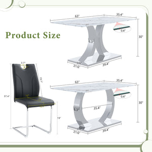 English Elm Switchable Base Glass Top Dining Set Six Pu Leather Armchairs Modern Minimalist W2920S00119