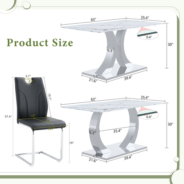 English Elm Switchable Base Glass Top Dining Set Six Pu Leather Armchairs Modern Minimalist W2920S00119