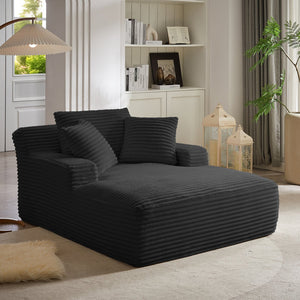 English Elm Oversized Corduroy Chaise Lounge Fully Assembled Modern Sleeper for Living Room or Office Black W2339P263158