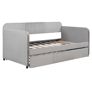 English Elm Upholstered Velvet Twin Daybed with Pull Out Trundle Sofa for Guest or Kids Room LP100127AAE