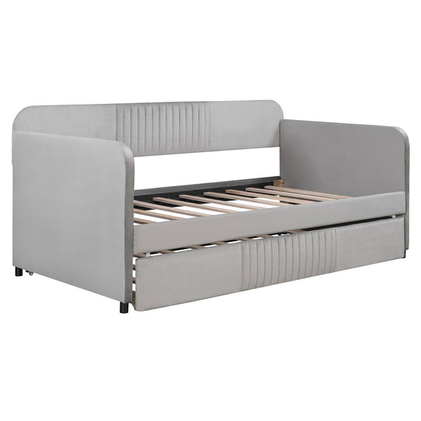 English Elm Upholstered Velvet Twin Daybed with Pull Out Trundle Sofa for Guest or Kids Room LP100127AAE