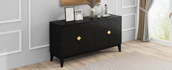 English Elm Christopher Knight Home® - 4-Door Elegant Sideboard Storage Cabinet With Gold Handles - Modern Black Design For Living & Dining N759P192449B