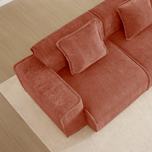 English Elm Streamlined Modular L-shaped Sectional Velvet Sofa with Ottoman and Tailored Piping Detail Red W3041S00362