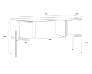 Sunpan AVIDA Desk - Premium Black Oak & Natural Rattan with Polished Gold Legs for Modern Workspaces 106838