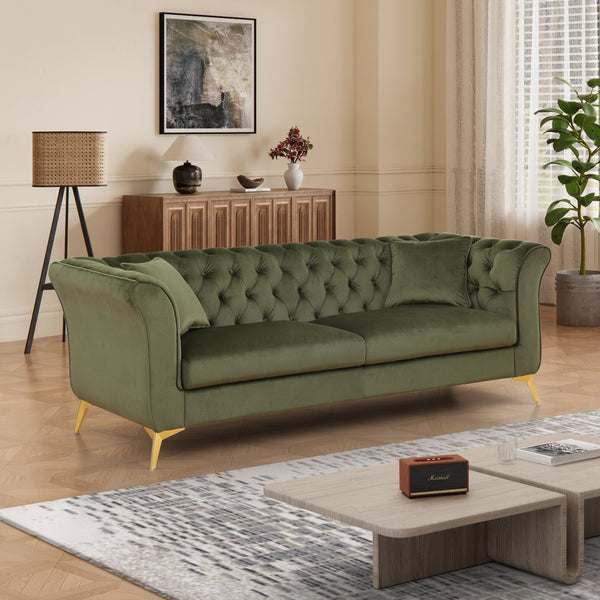 English Elm 102 Inch Linen Modular Sectional Sofa with Hidden Storage and Cloud Cushion Comfort Green W1099S00174
