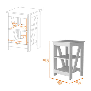 English Elm White Engineered Wood Side Table with 2 Shelves, Modern Compact Accent Table for Living Room Decor B062P193655