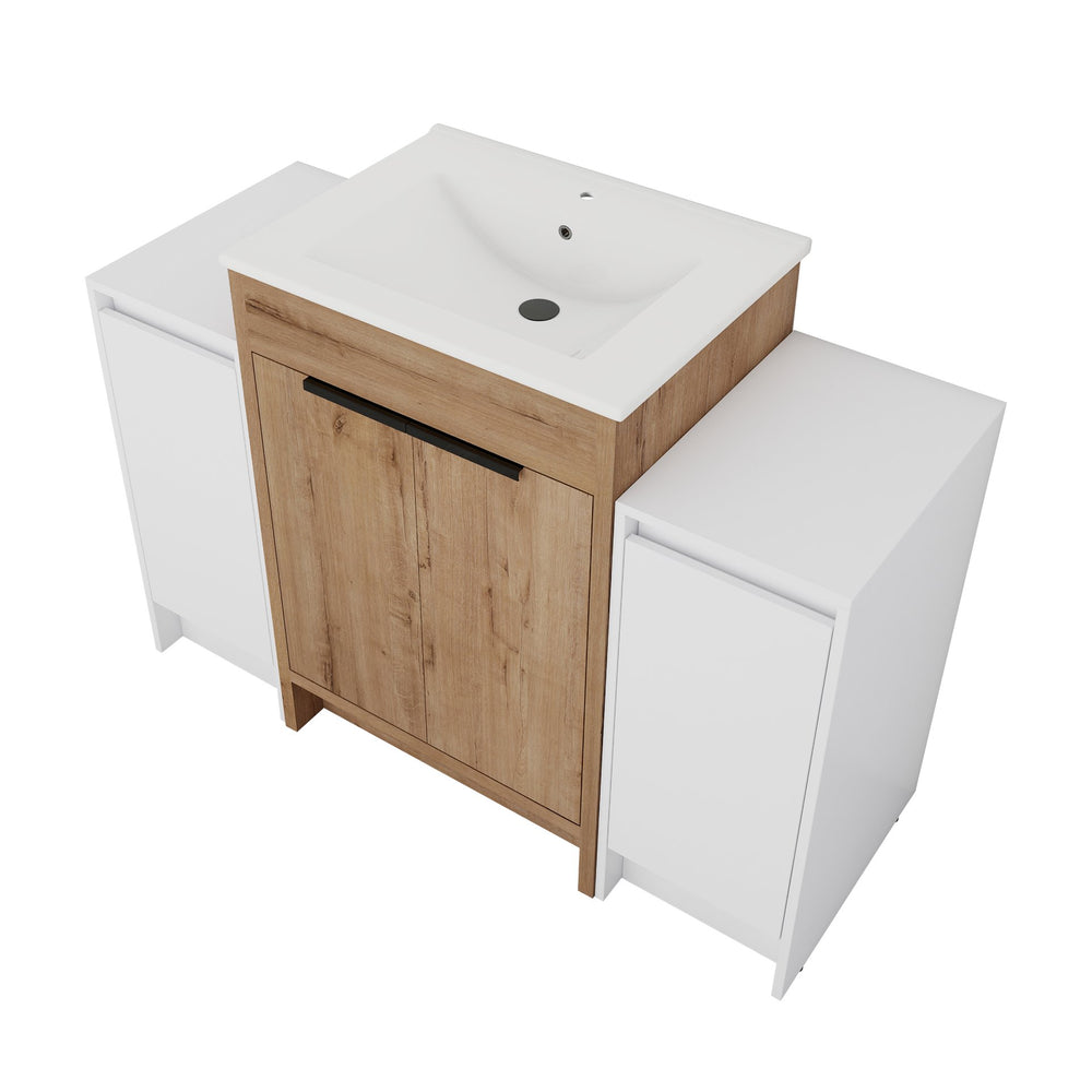 English Elm 48 Inch Freestanding Bathroom Vanity With Ceramic Sink & Soft-Close Doors For Modern Elegance W999S00314
