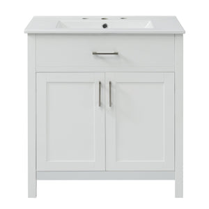 English Elm 30-Inch Bathroom Vanity With Ceramic Sink And Storage - Ideal For Space-Saving Small Bathrooms! WF530809AAK