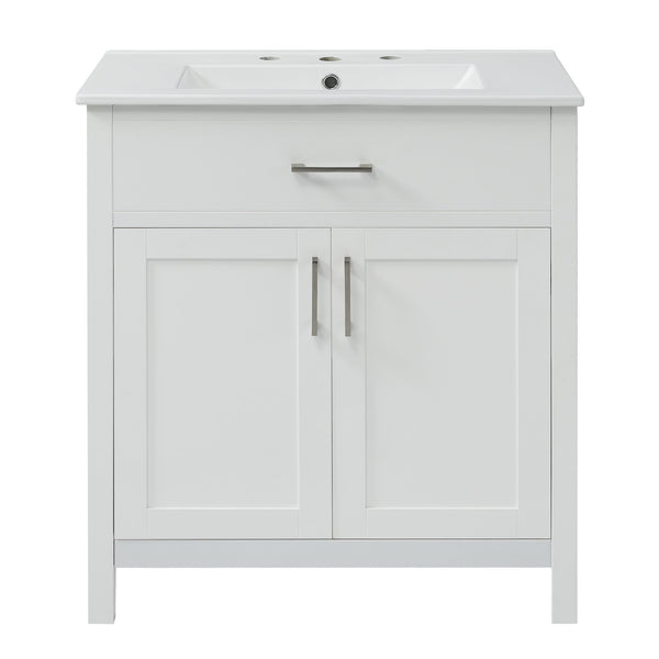 English Elm 30-Inch Bathroom Vanity With Ceramic Sink And Storage - Ideal For Space-Saving Small Bathrooms! WF530809AAK