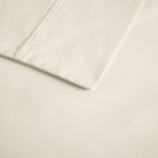 English Elm 4-piece Queen Sateen Cotton Blend Sheet Set for Cool Breathable Sleep Year Round Ivory B035P437441