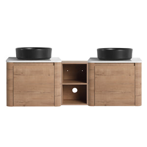 English Elm 60'' Wall-Mounted Bathroom Vanity With Elegant Ceramic Art Sink & Soft-Close Door For Modern Spaces W999S00411