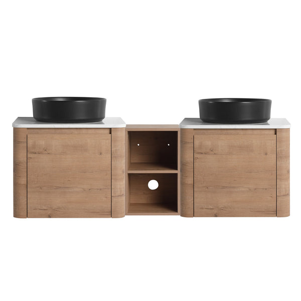 English Elm 60'' Wall-Mounted Bathroom Vanity With Elegant Ceramic Art Sink & Soft-Close Door For Modern Spaces W999S00411